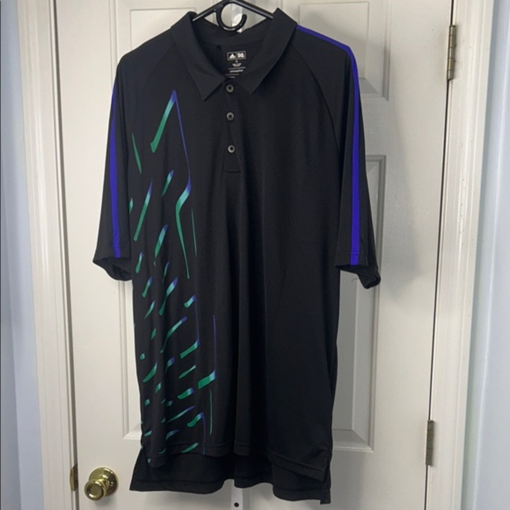 Adidas Black Polo with Black and Blue Design New With Tag Size XL